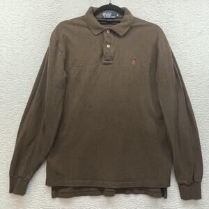 Vintage Polo Ralph Lauren Polo Shirt Mens Medium Brown Long Sleeve Pique Cotton